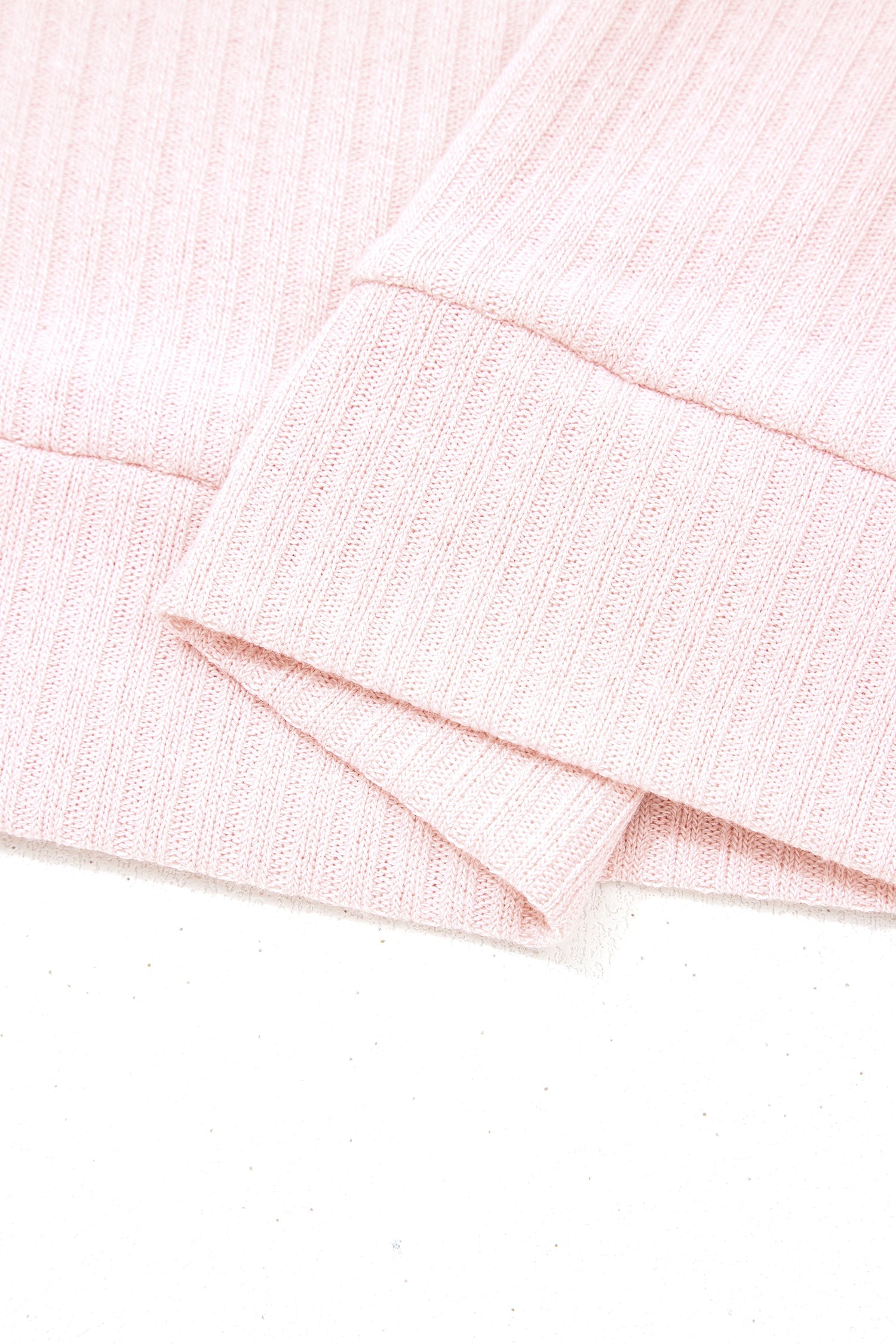 Rib-Knit Collared V-Neck Tee in Light Pink