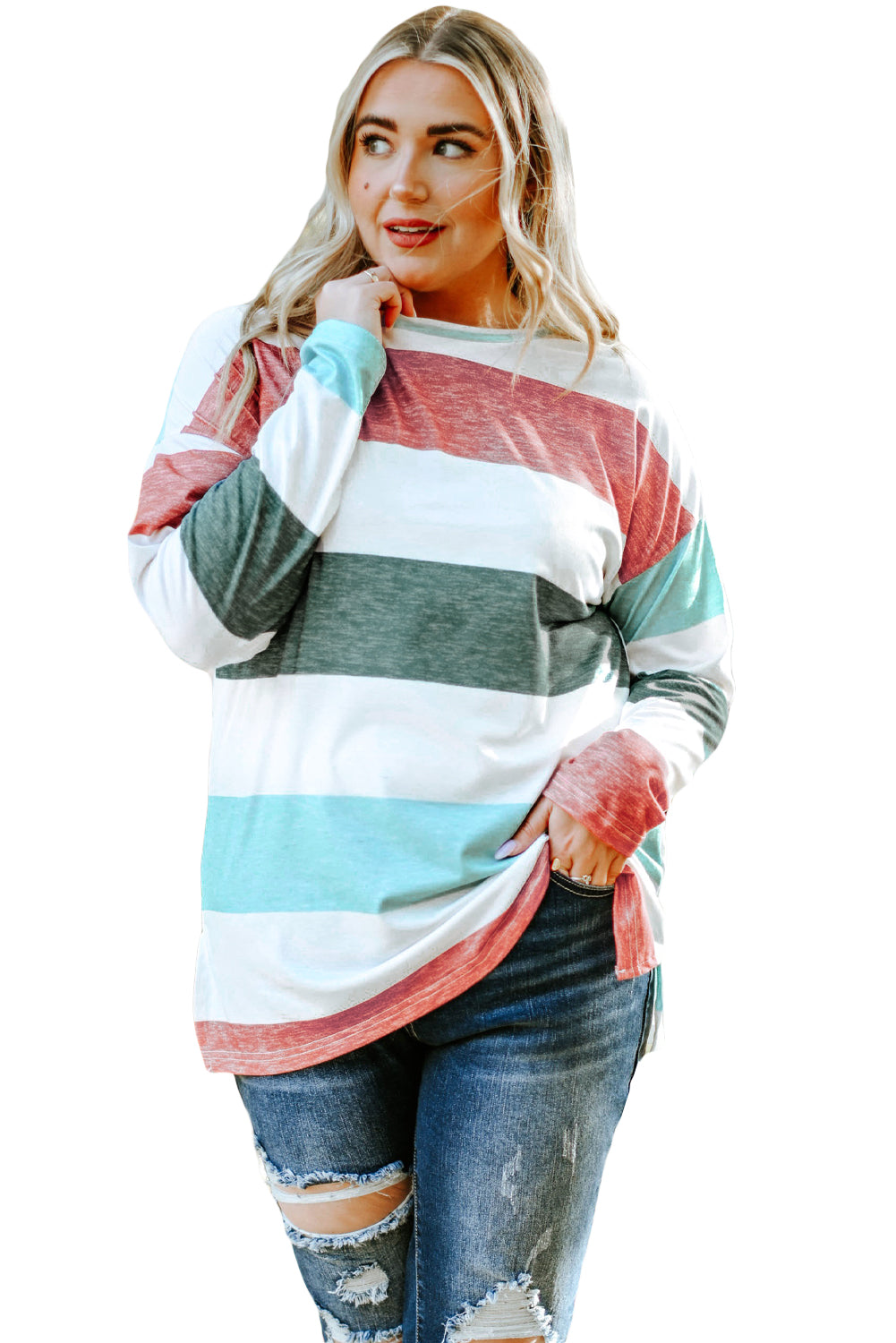Women's Pullover Plus Size Color-Block Top