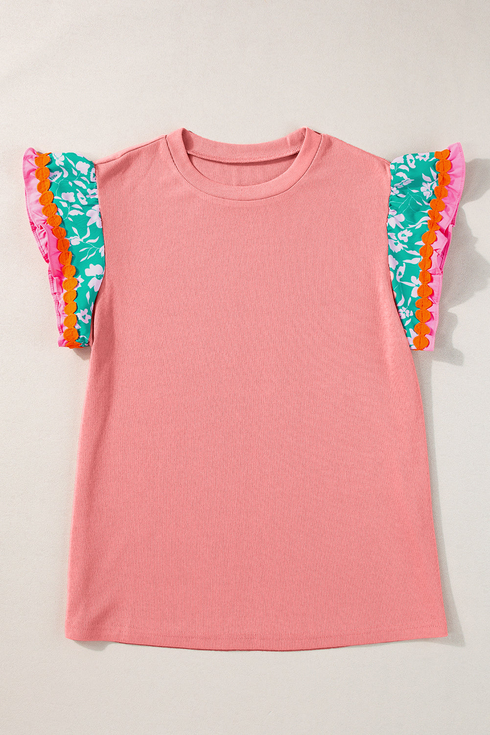 Women's Top Featuring Sleeve Contrast Ricrac Floral-Print