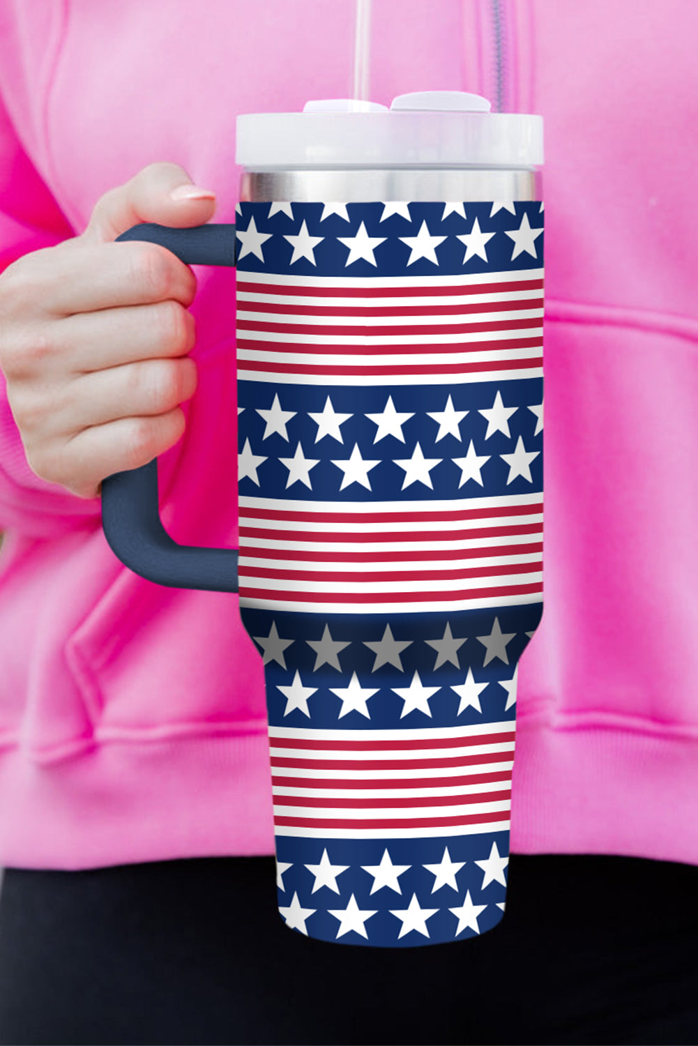 Stars Print and Stripes Handled Thermos Cup 40oz