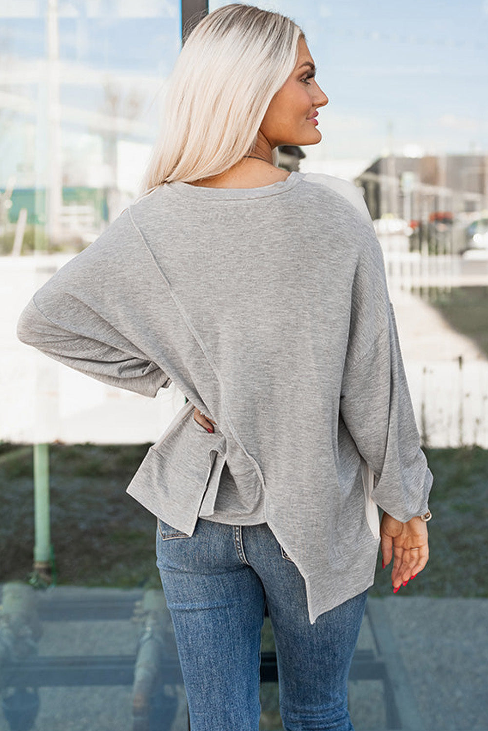 Women's Top with Stitching Irregular Hem