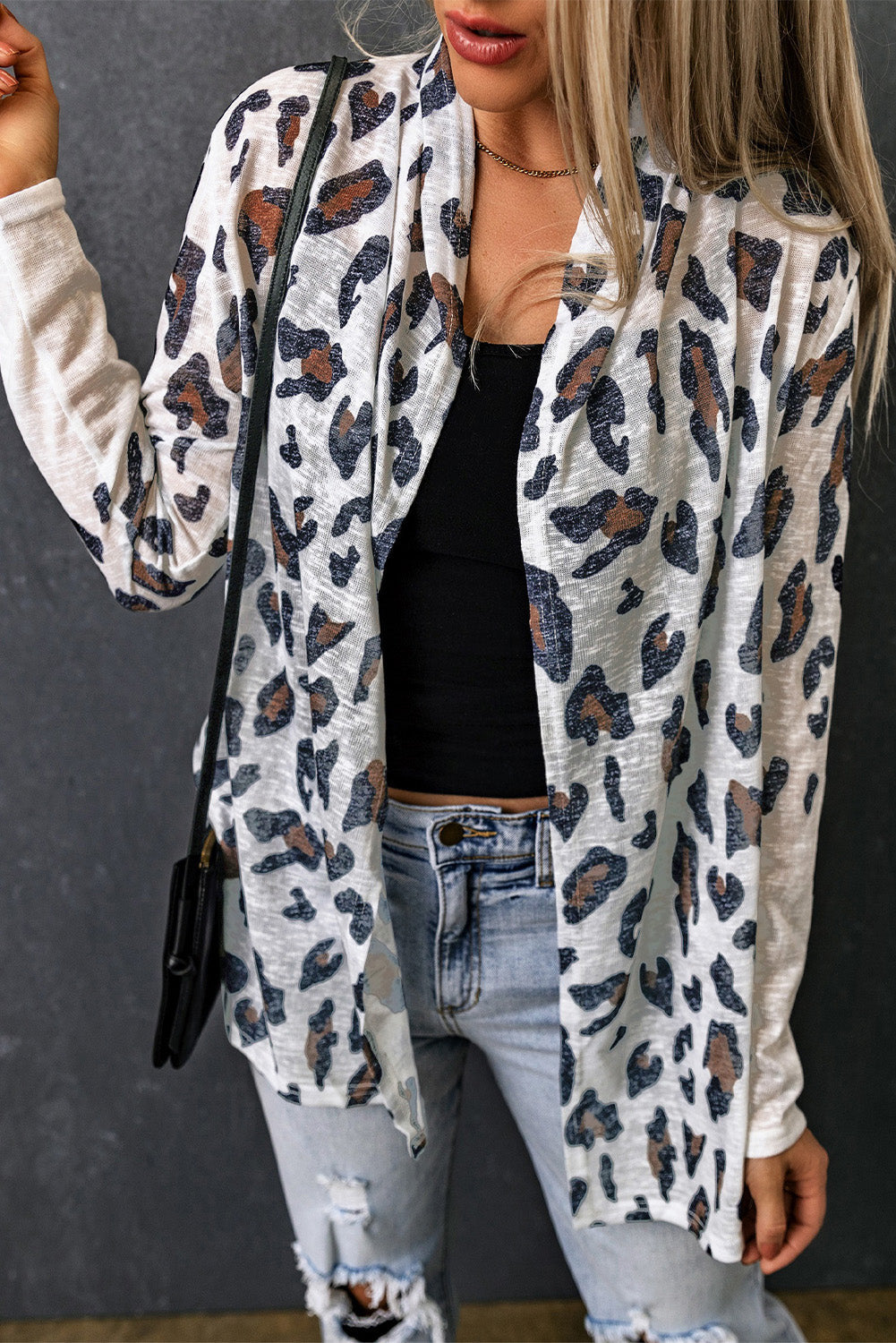 Cardigan for Women Print Open Vintage Leopard-Print