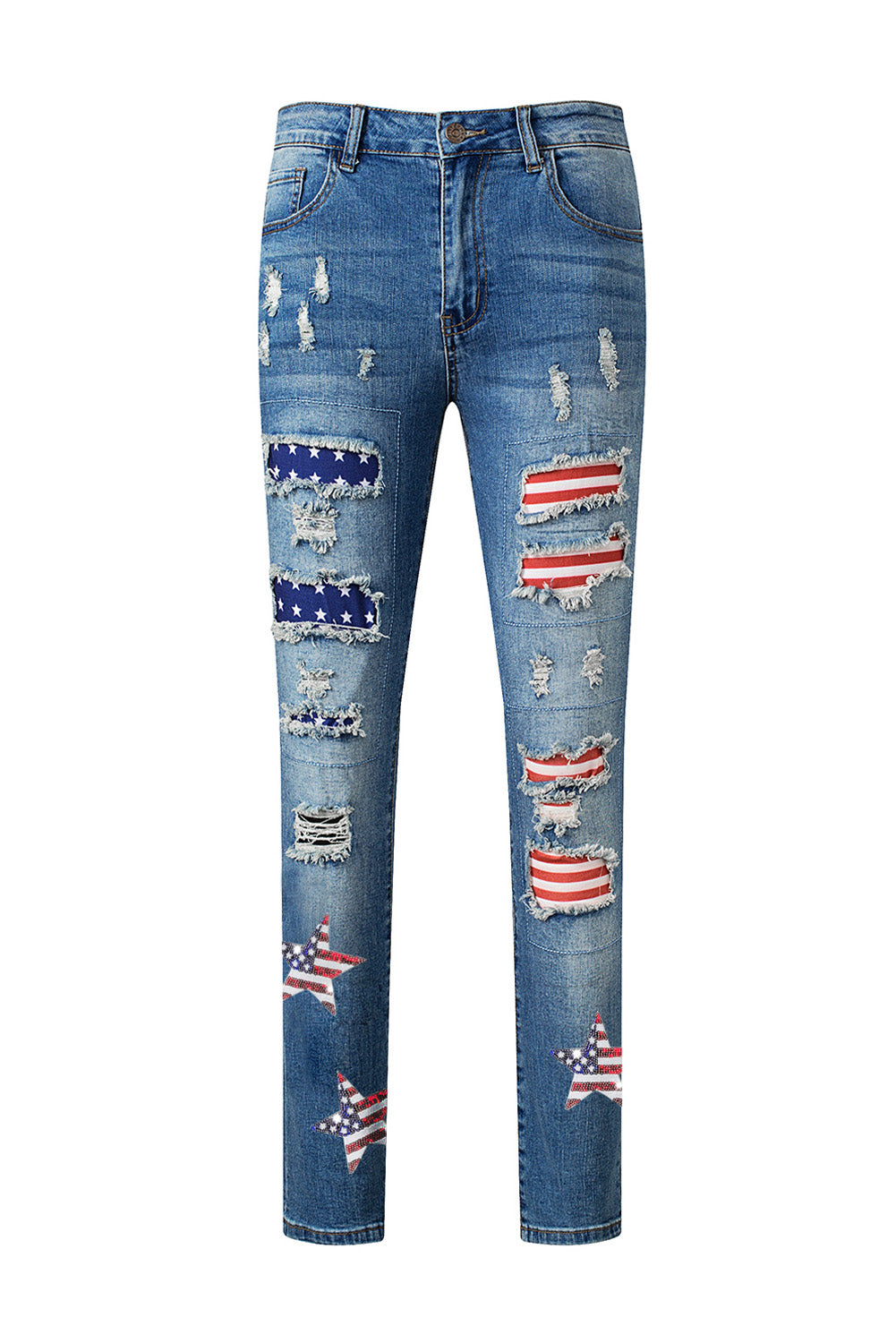 Women's Jeans Featuring Straight American Flag Star Graphic-Print