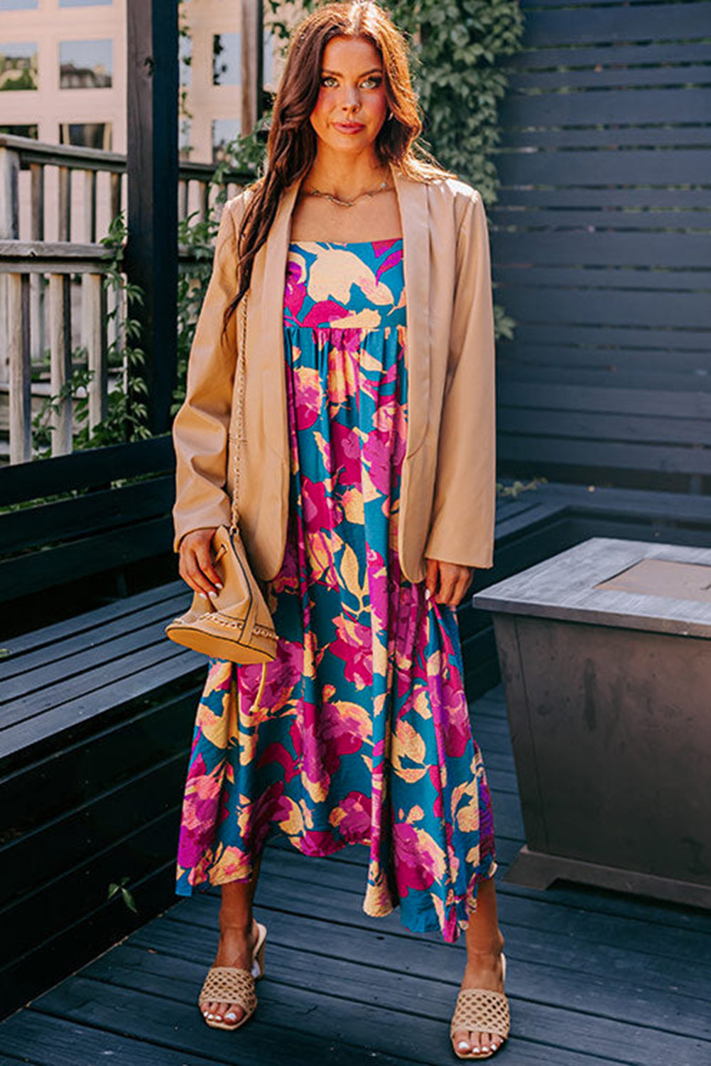 Floral High Waist Sleeveless Flared Long Dress