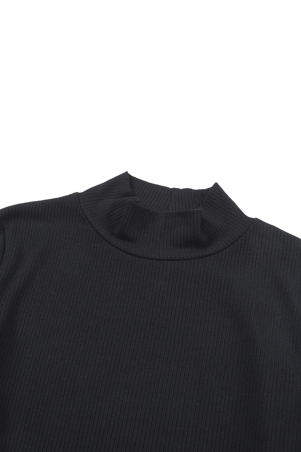 Women's Top Featuring Rib-Knitted Mock Neck Long-Sleeve