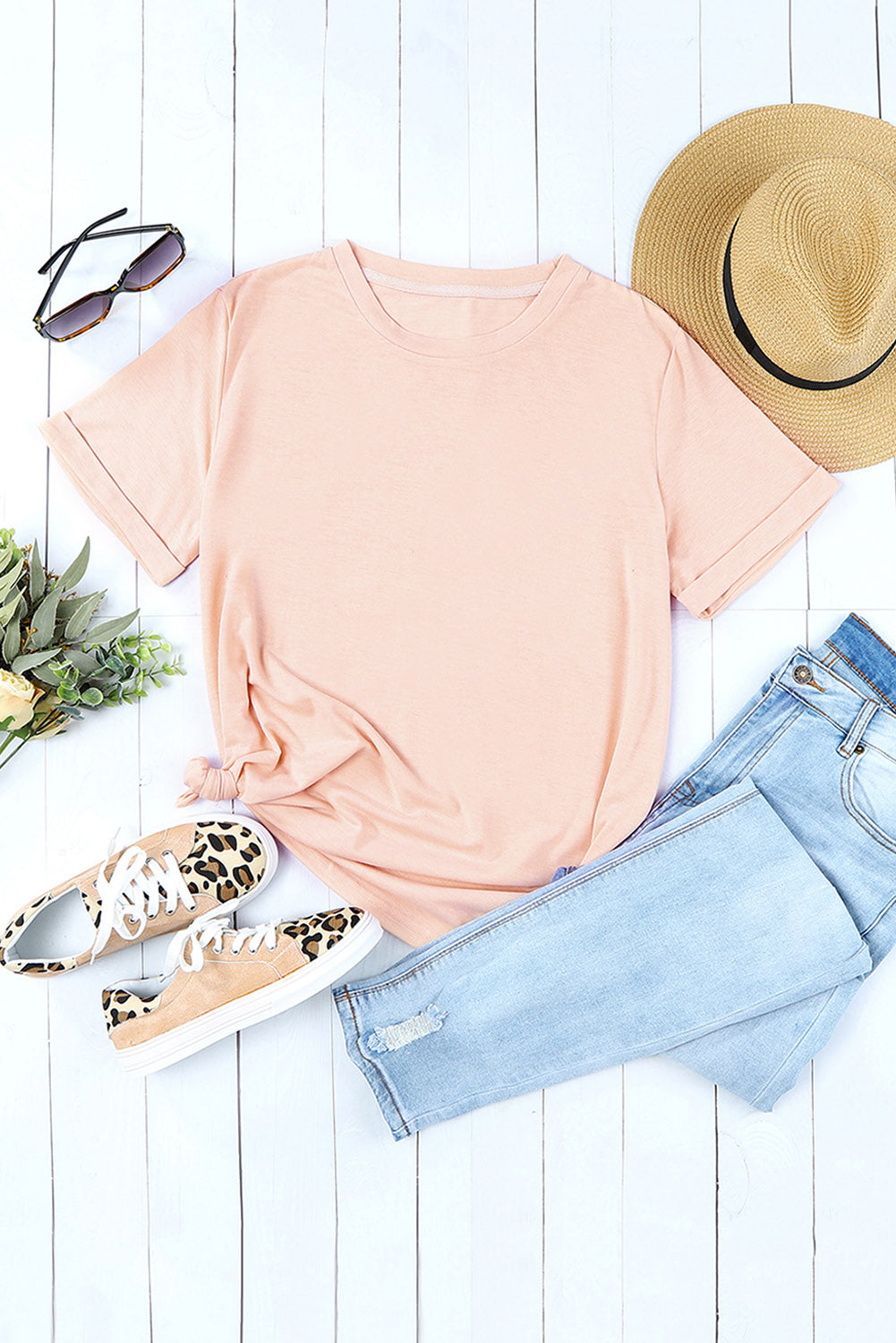 Tee for Women Solid Color Crew Neck