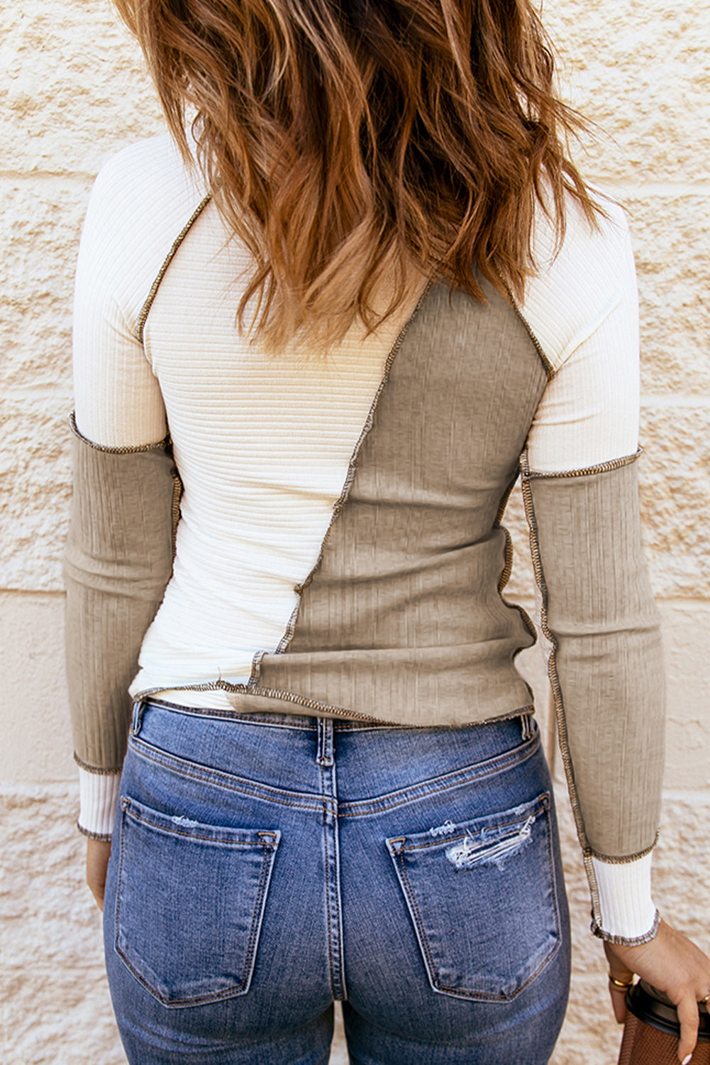 Women's Irregular Seaming Trim Rib Knit Top