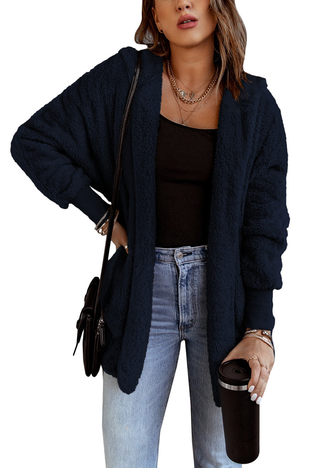 Pink Soft Fleece Hooded Open Front Jacket