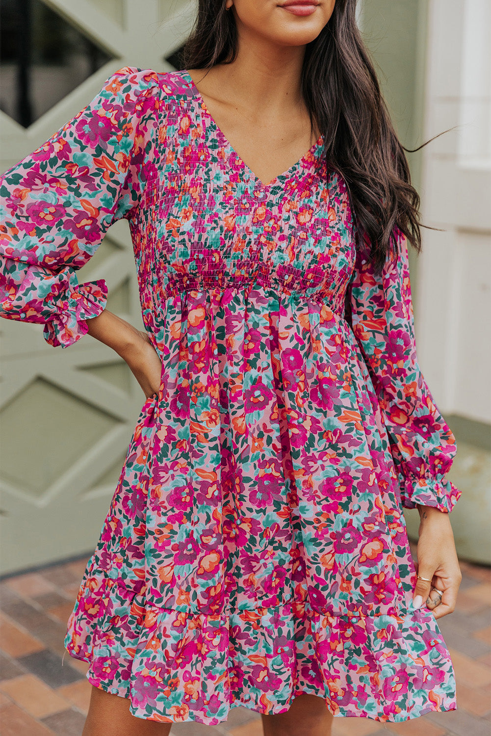 Floral Dresses for Women Sleeve Shirred Puffy