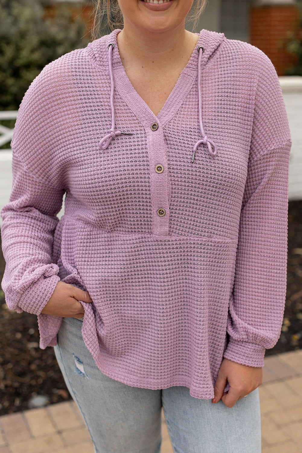 Women's Knit Top Featuring Hooded Waffle Plus Size