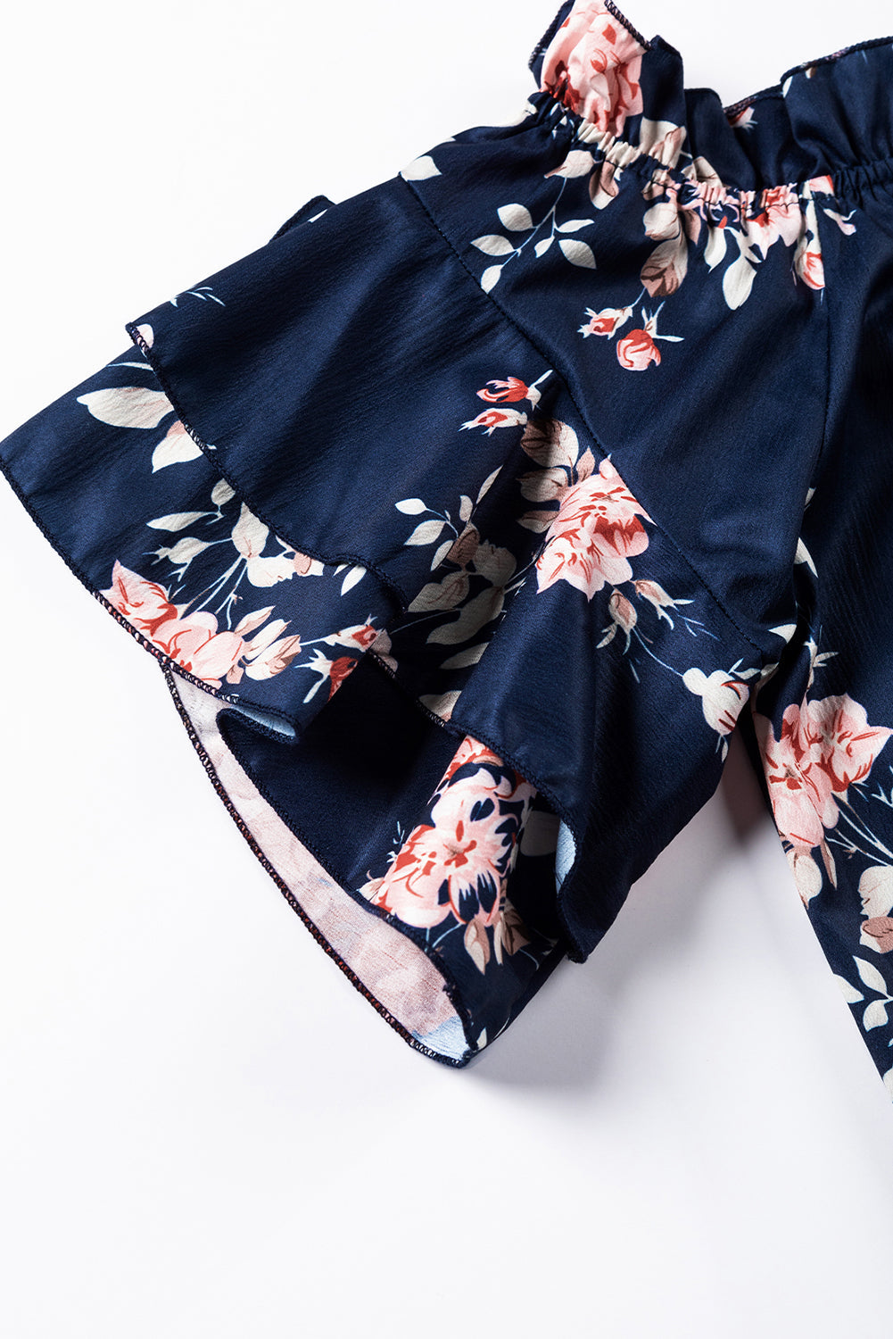 Women's Blouse Featuring Floral-Print Ruffle-Trimmed Flounce Sleeve