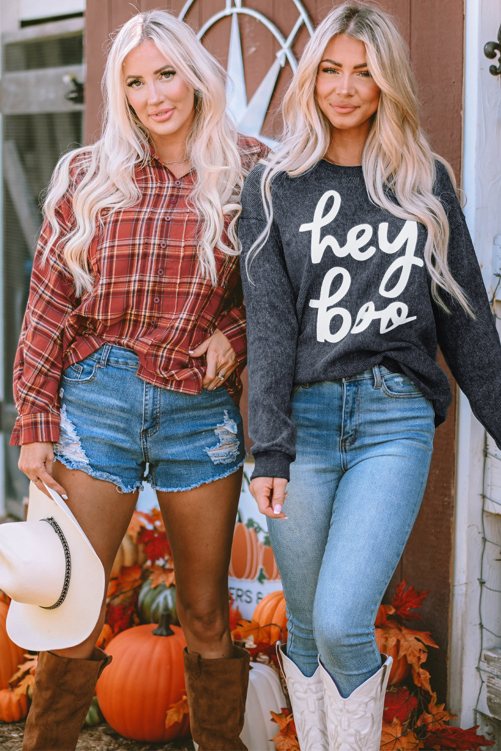 Women's Sweatshirt Featuring hey boo Graphic-Print Corded Halloween