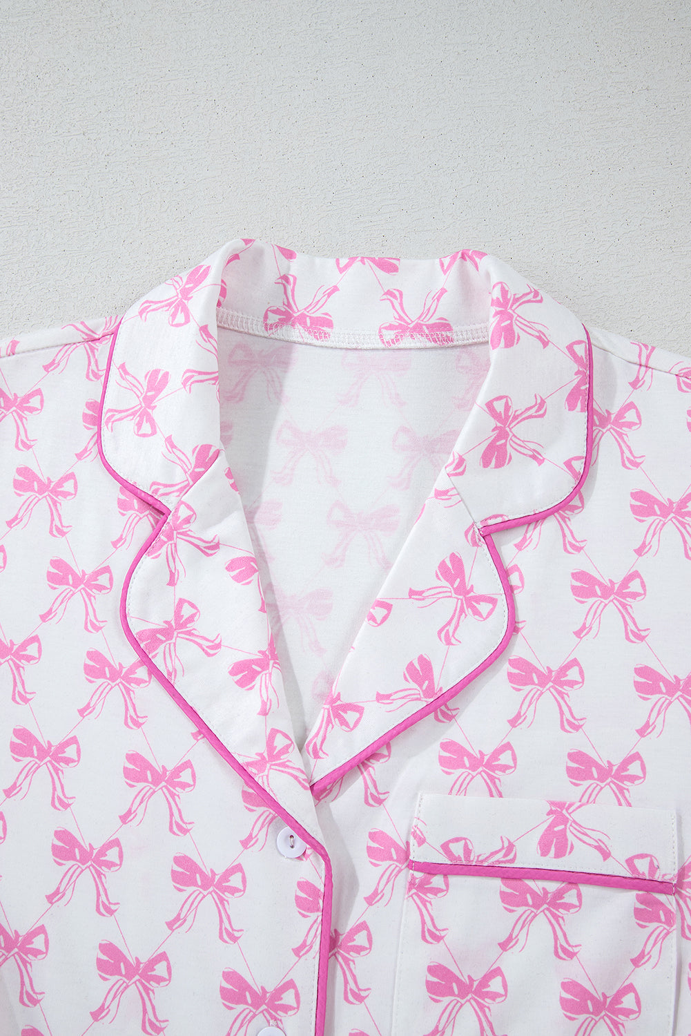 Bowknot and Printed Short-Sleeved Ruffled Shorts Pajama Set