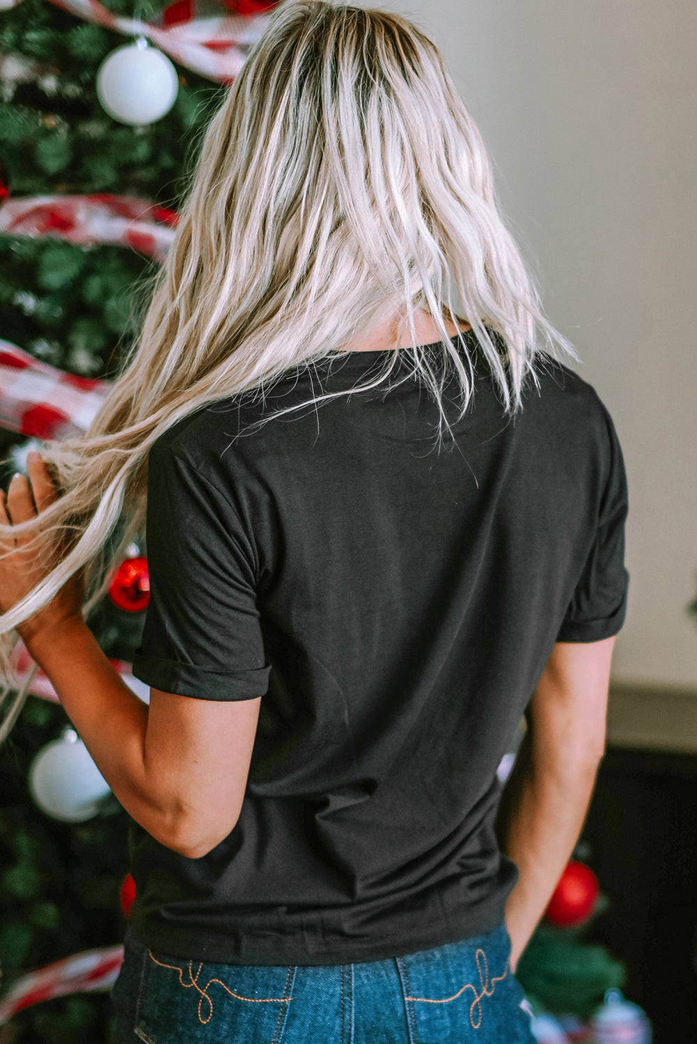 T Shirt for Women Crew Neck HOLLY JOLLY Vibes Christmas