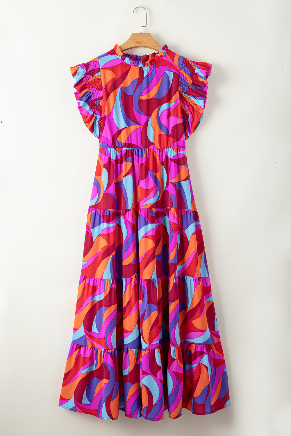 Women's Layered Long High-Rise Ruffle-Trimmed Dress