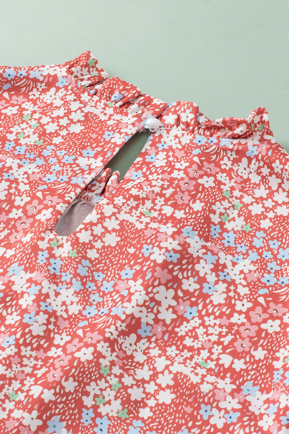 Women's Blouse Featuring Frill-Trimmed Neck Plus Size Floral-Print