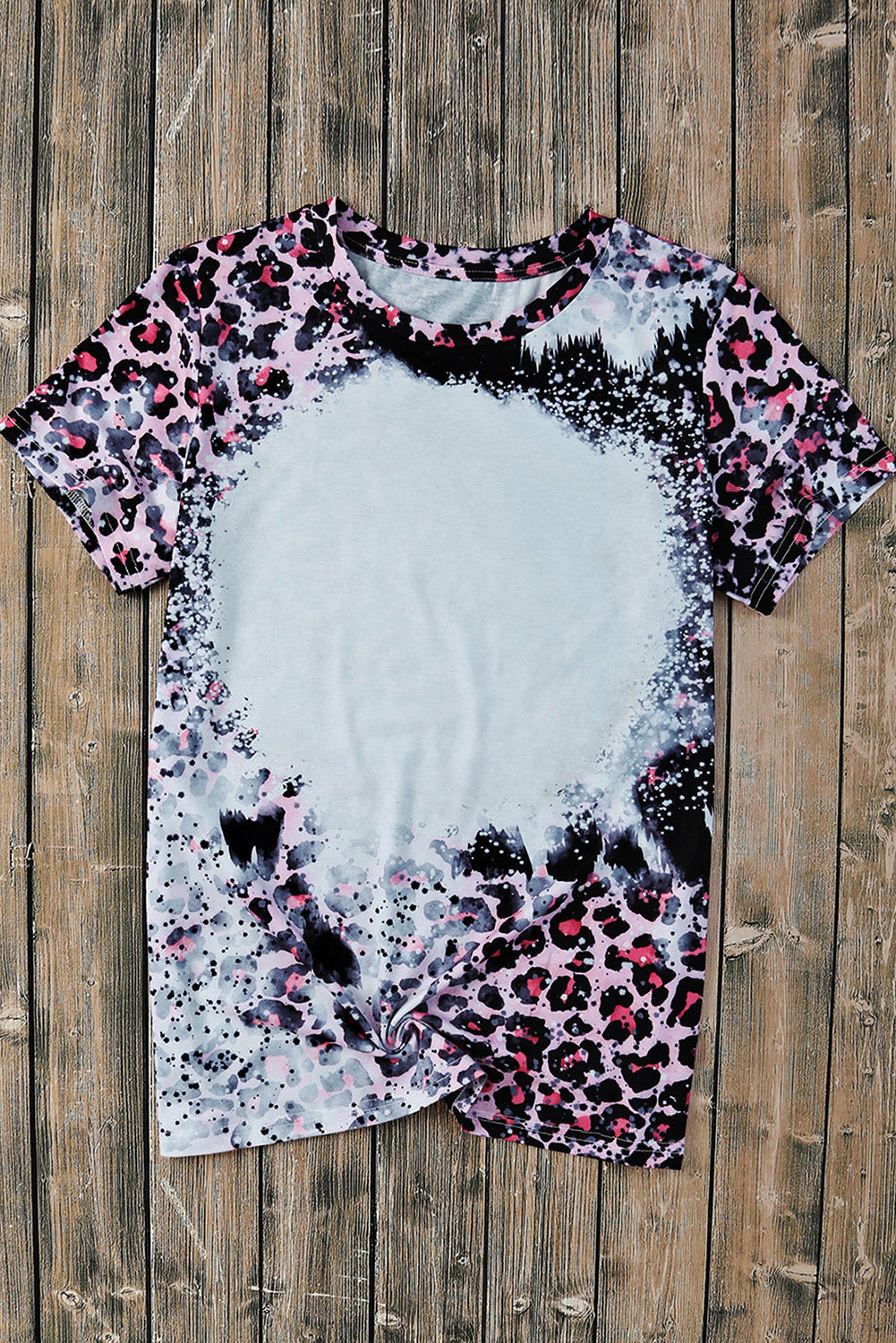 Women's Tee Featuring Dyed Bleached Blank Leopard-Print
