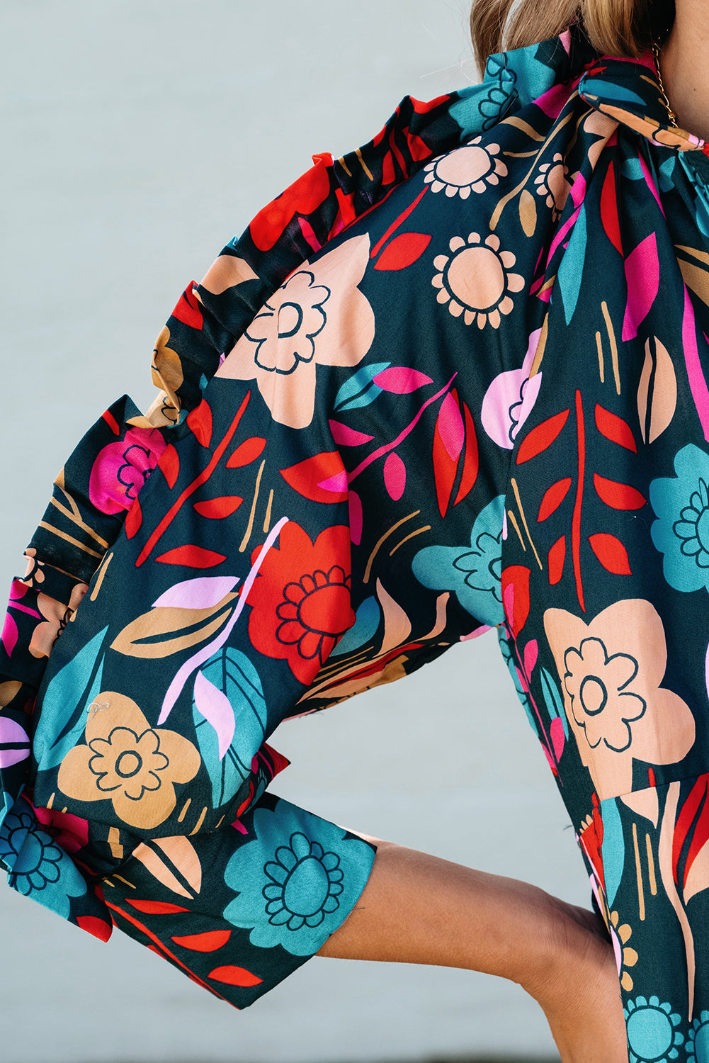 Women's Balloon Sleeve Ruffle-Trimmed Mini Floral-Print Print Dresses