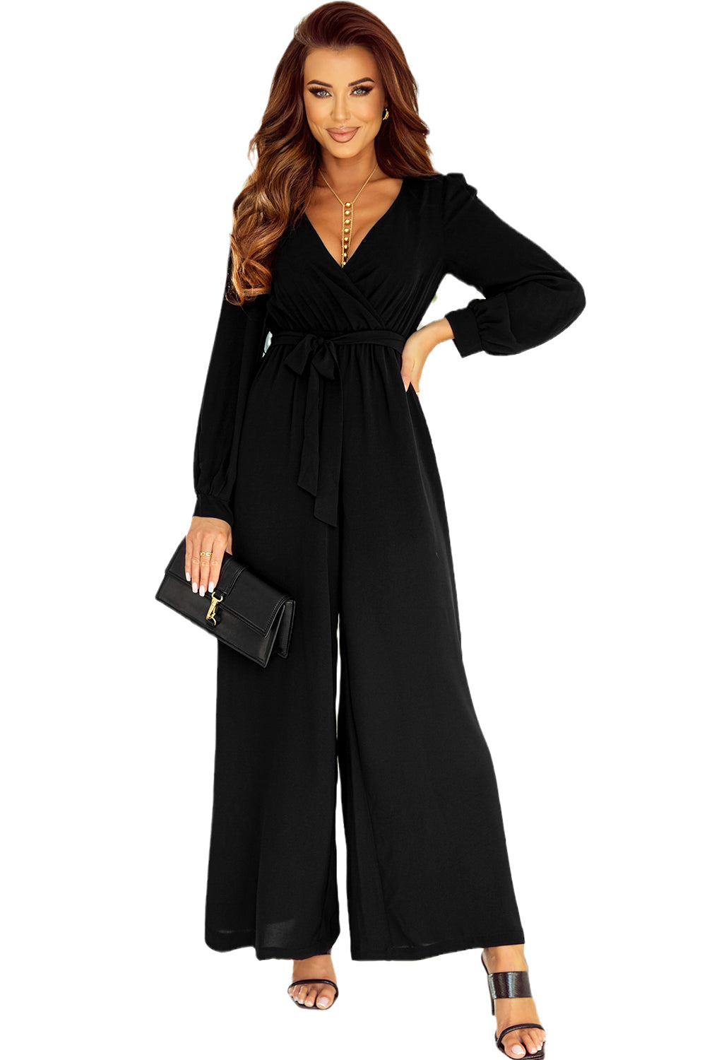 Leg Jumpsuit for Women V Neck Wide Cutout Back