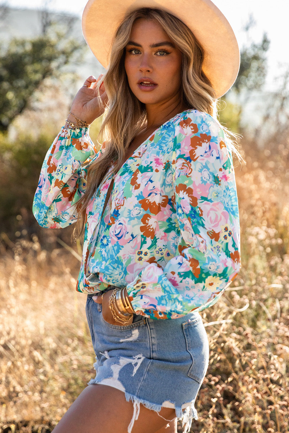 Bodysuit for Women Floral-Print Print Wrap