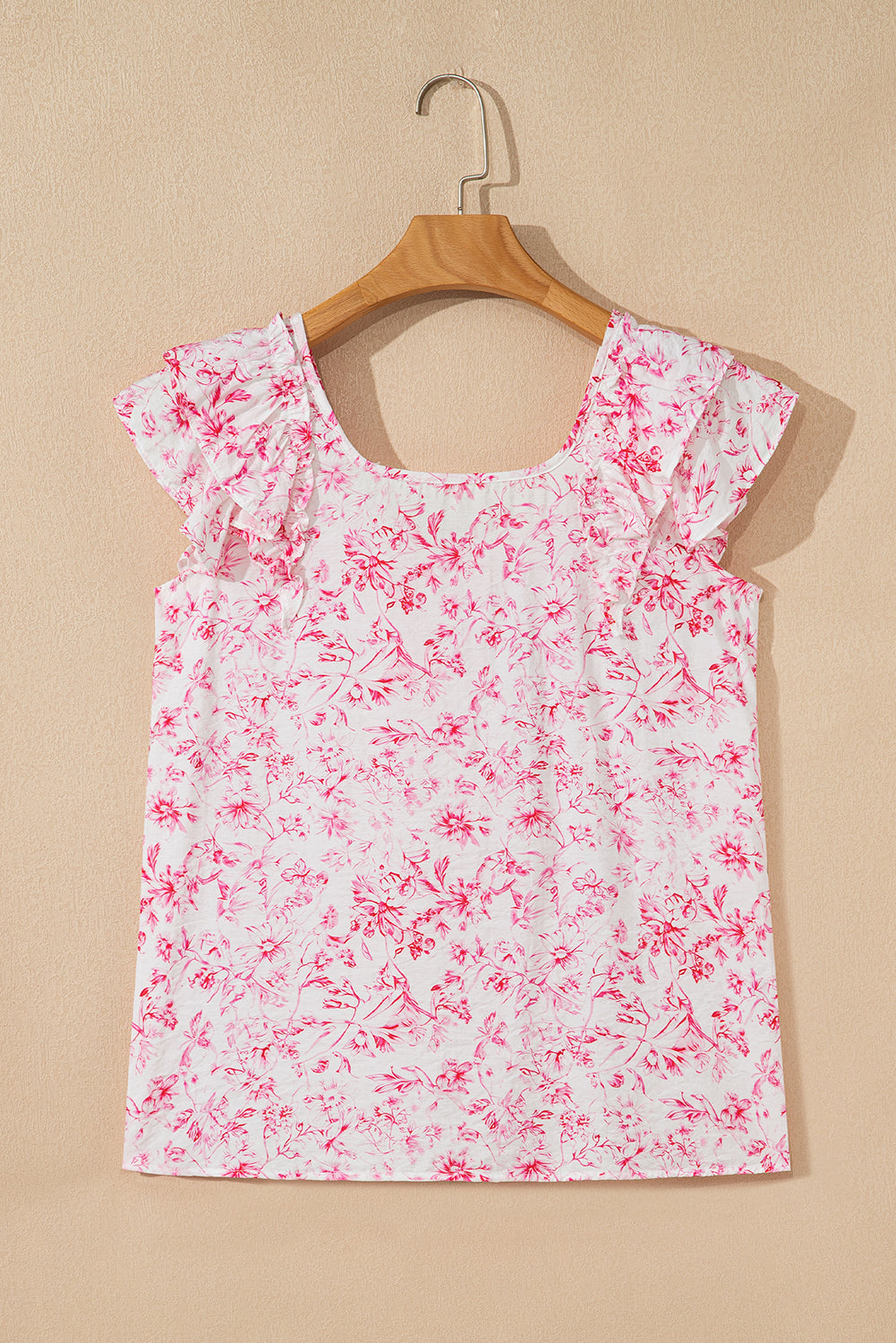Short-Sleeved Floral Ruffled Bow Back Square Neck Blouse
