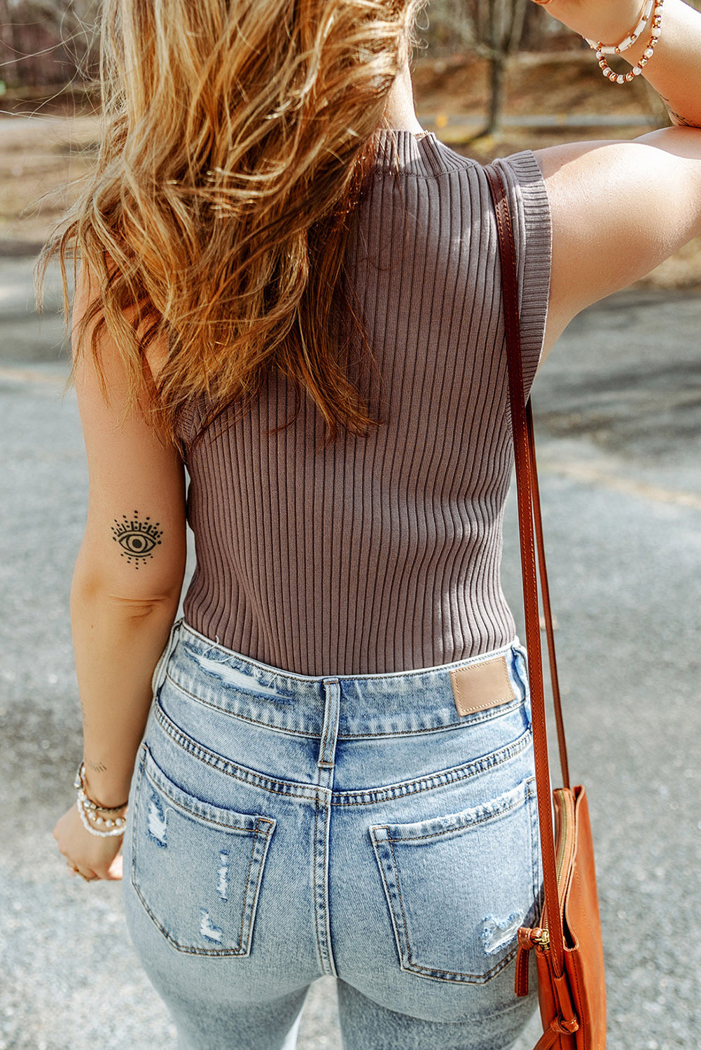 Women's Vest Featuring Sweater Rib-Knitted Crew Neck