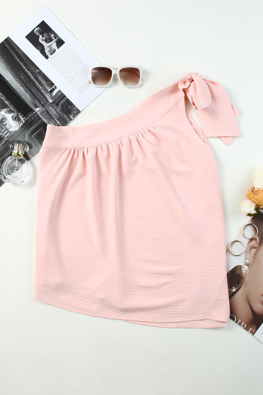 Women's Top with Asymmetric Tie Shoulder Sleeveless