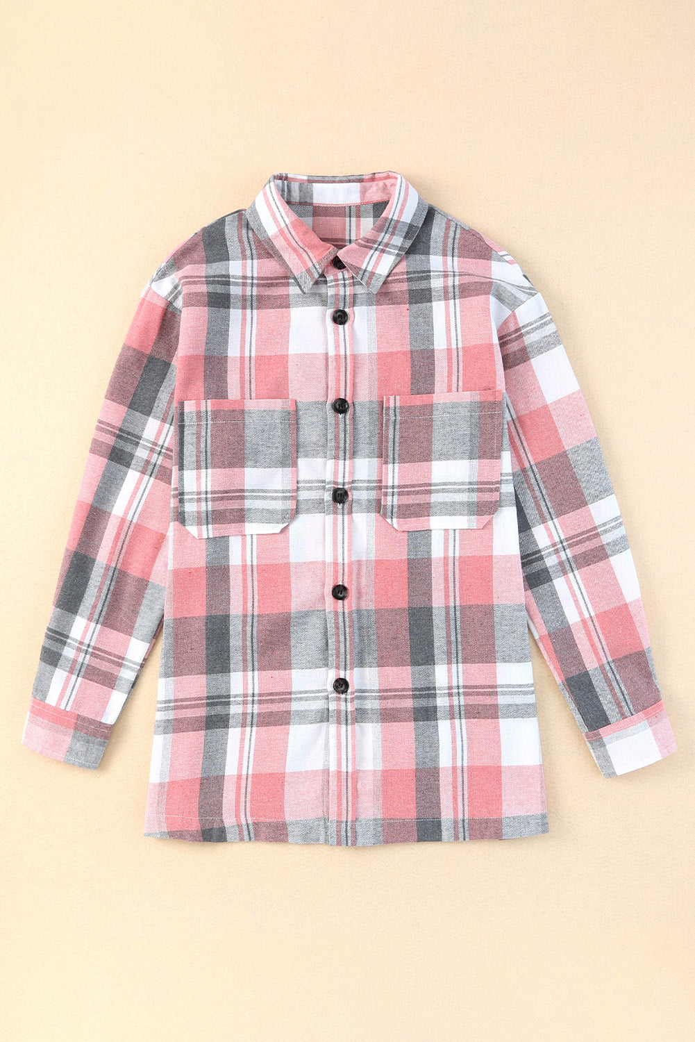 Women's Shacket with Pocket Shirt Plaid Button Up Patch