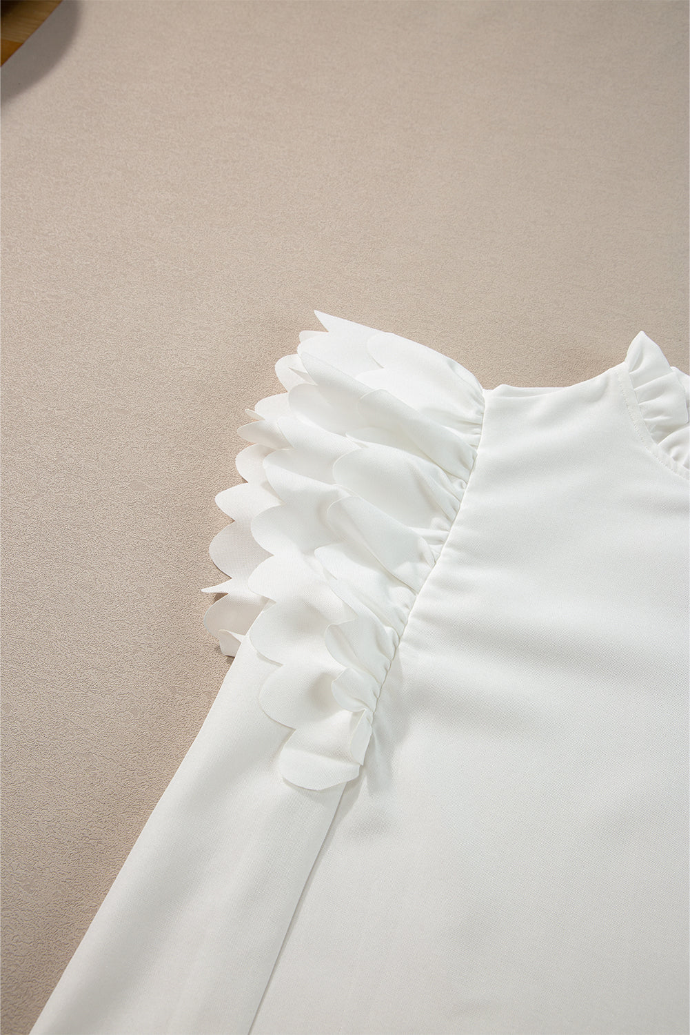 Women's Scalloped Ruffle-Trimmed Solid Color Top
