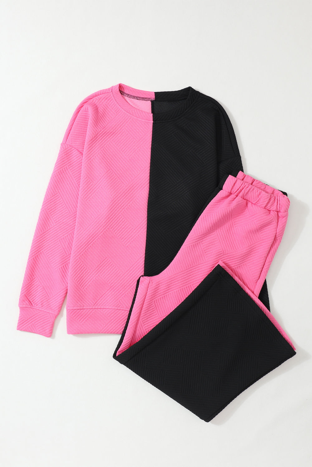 Women's Textured Everyday 2-Piece Contrast Color-Block Outfit