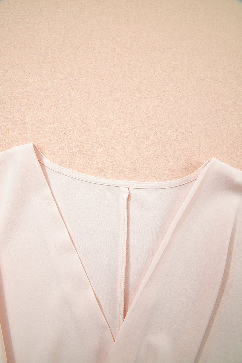 Surplice V-Neck Knotted Ruched Short-Sleeved Peplum Blouse