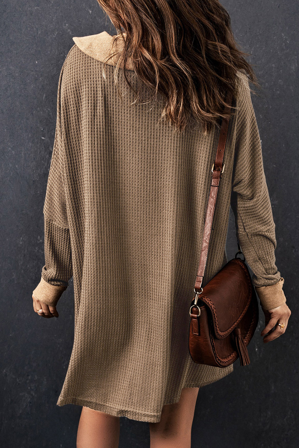 Top for Women Long-Sleeve Waffle Knitted