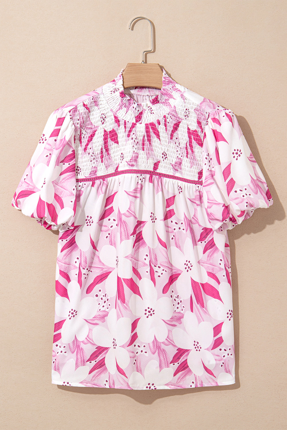 Floral Frilled Collar Short-Sleeved Blouse Top