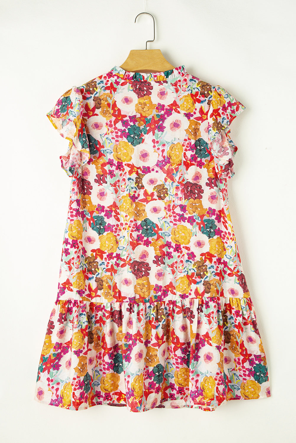 Women's Dresses Featuring Split Neck Flutter Floral-Print Print