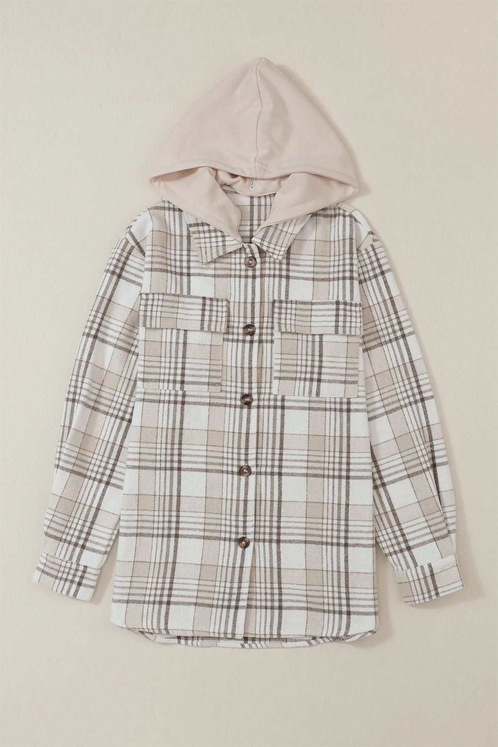 Women's Shacket Featuring Button-Front Plaid Hood