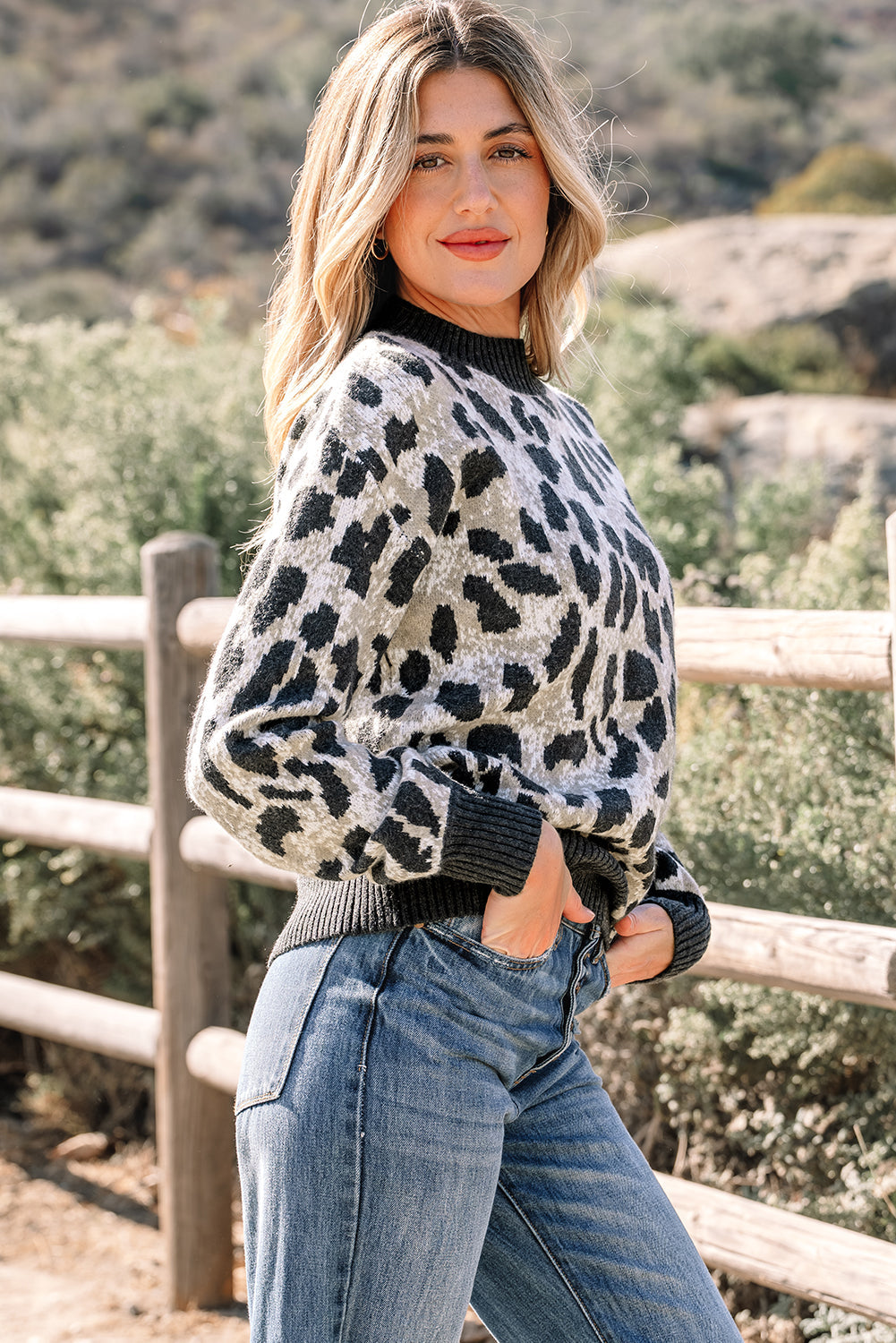 Leopard Drop-Shoulder Baggy Knit Top