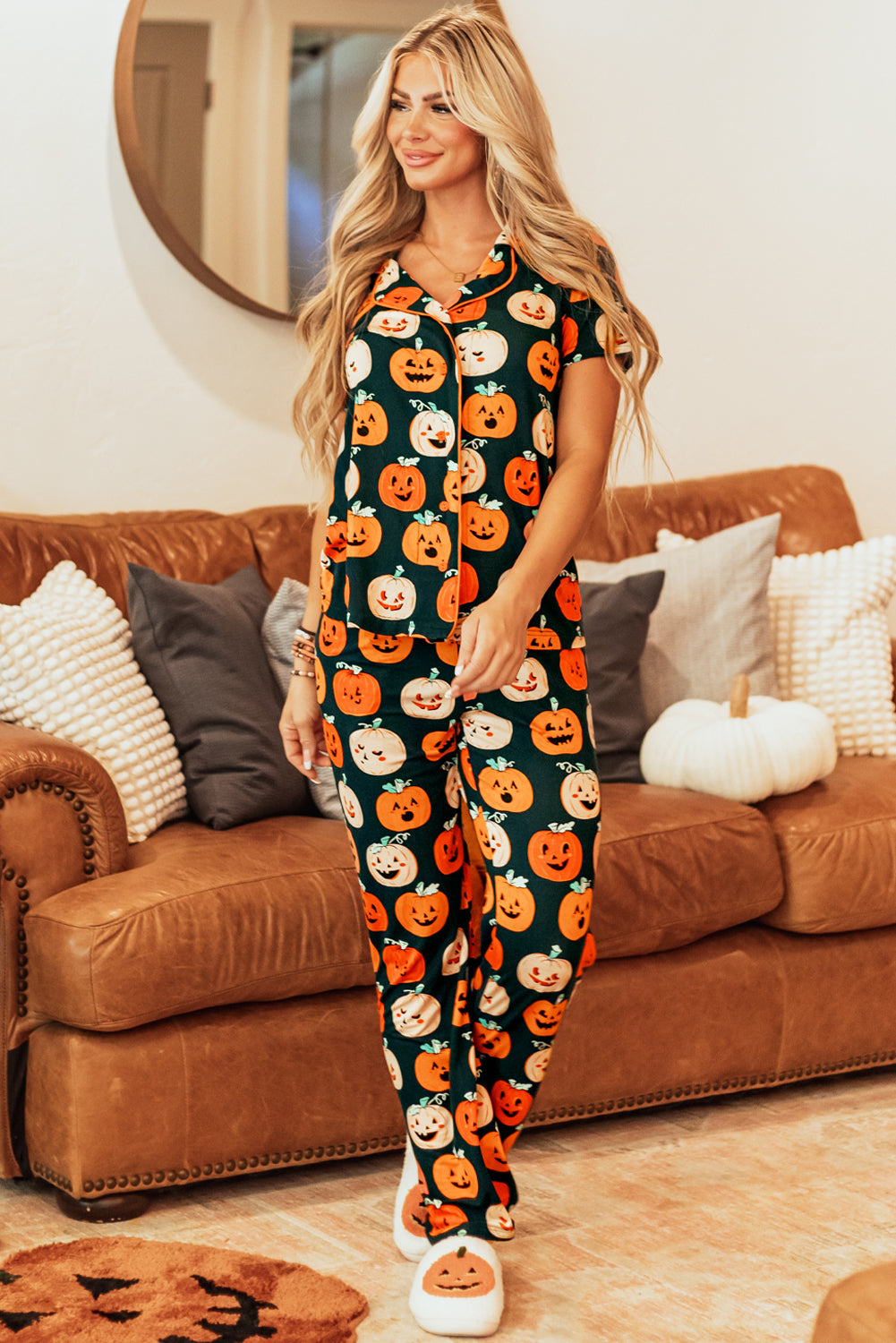 Pattern Short-Sleeved Halloween Short-Sleeved Shirt Pajama Set