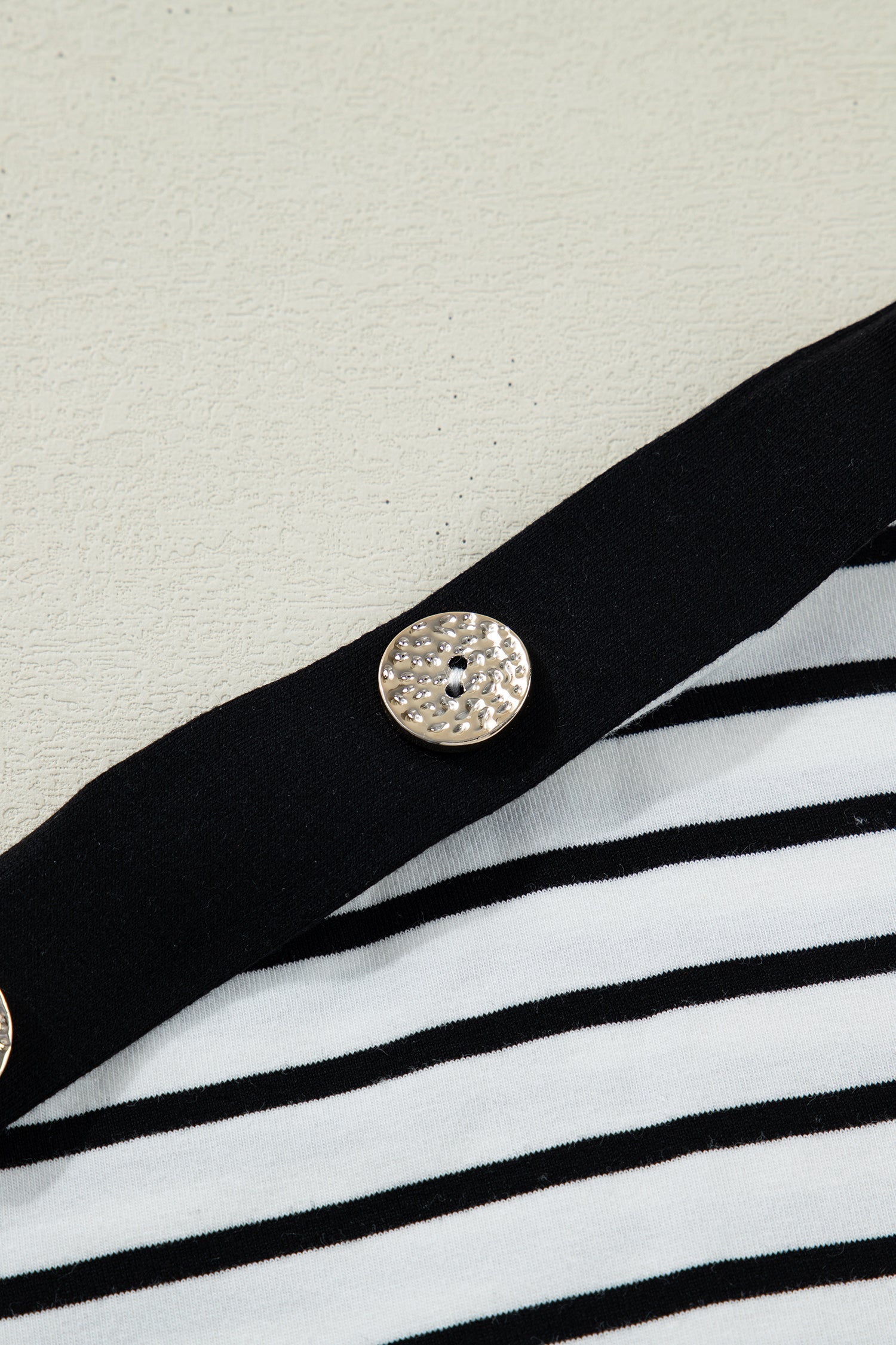 Cuffed Sleeve Stripe Sleeve Button Detail Loose Tee in Black