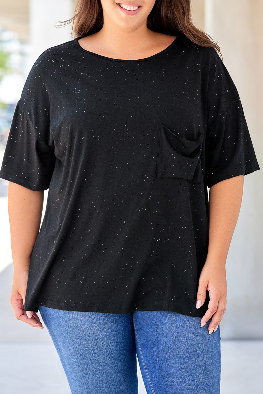 Women's T-shirt with Plus Size Pocket-Detail Splatter Allover