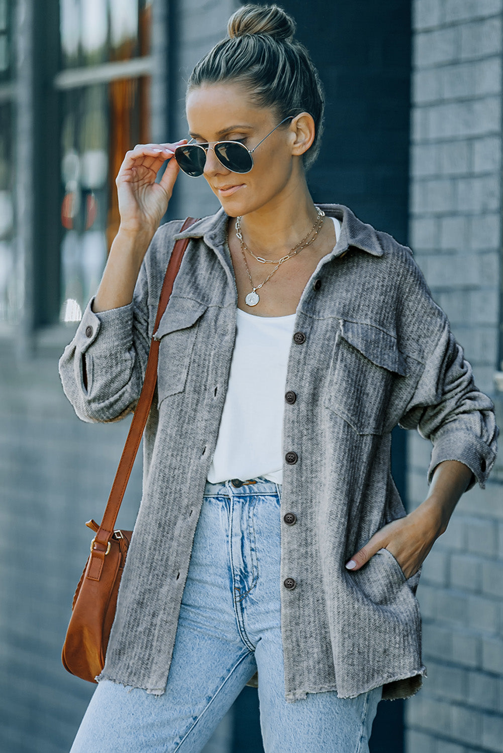 Women's Textured Button Women Shirt Jacket