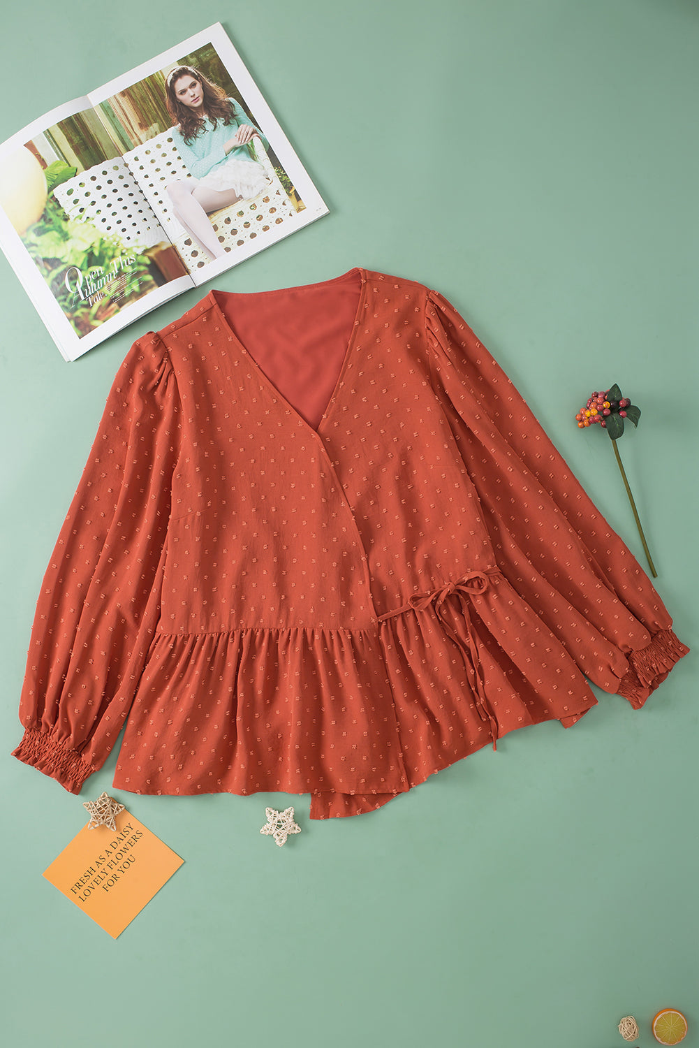 Blouse for Women Plus Size V Neck Wrap Tie Side