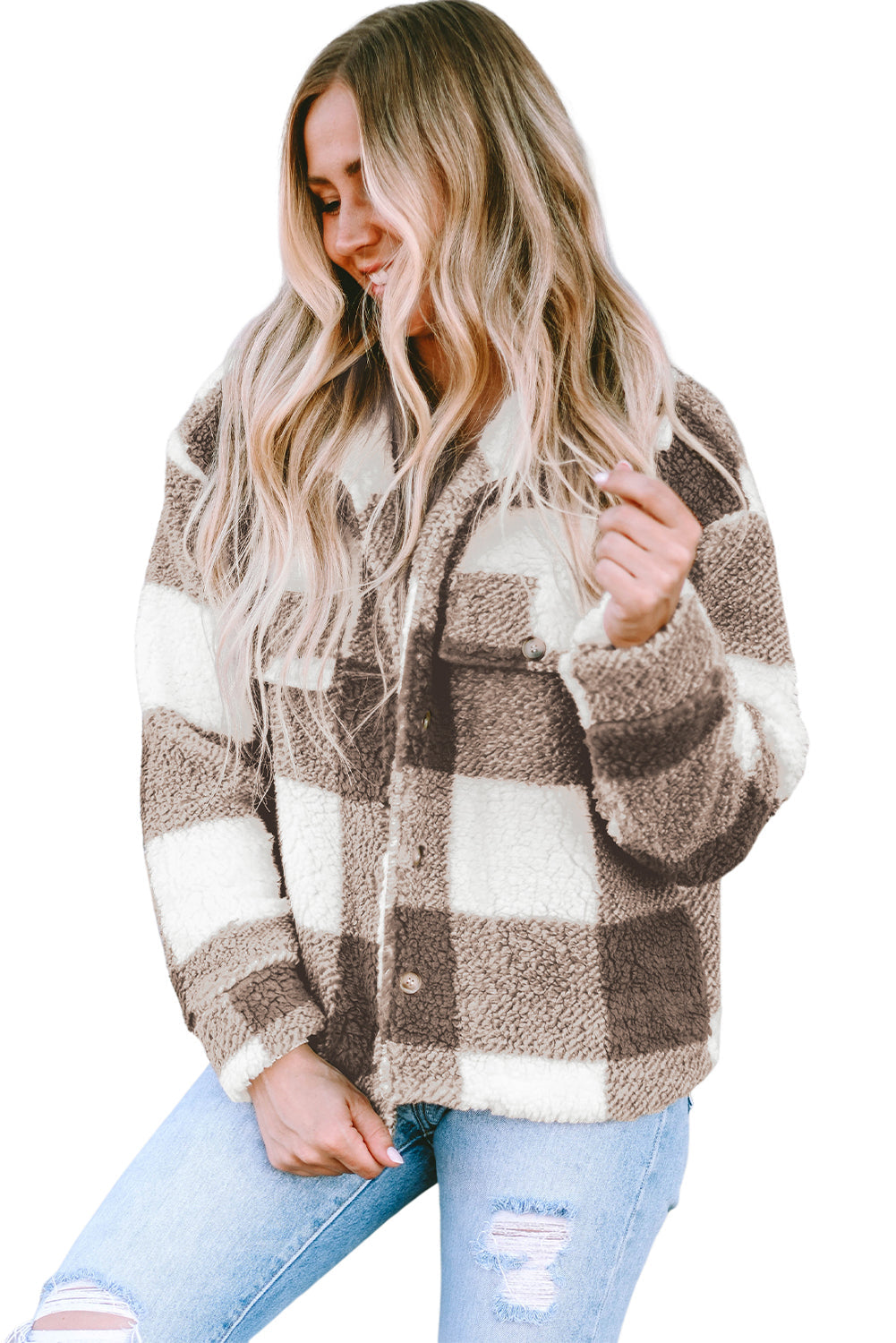 Women's Shacket with Plaid Button-Front Flap
