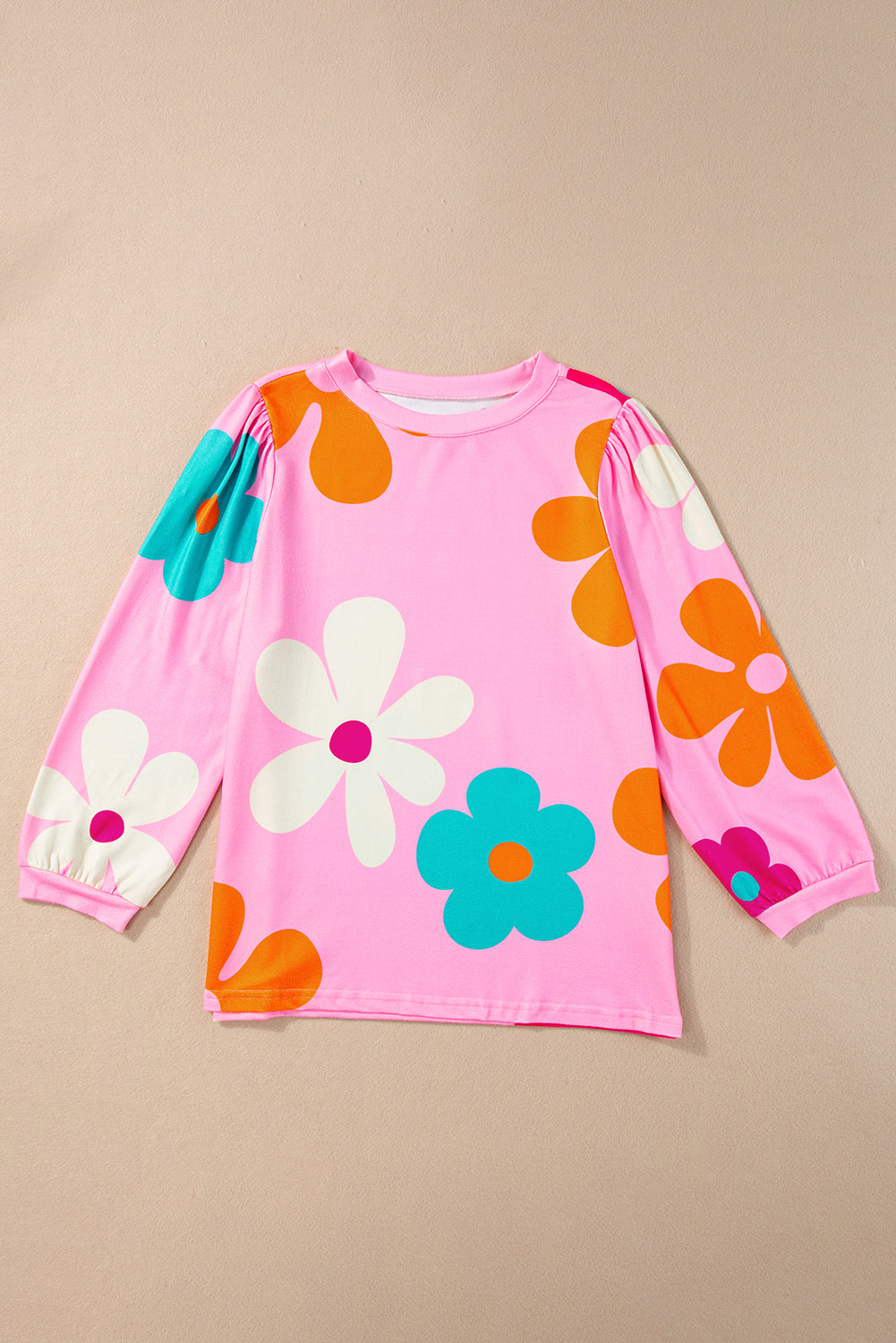 Women's Bracelet-Length Sleeve Cute Flower Top
