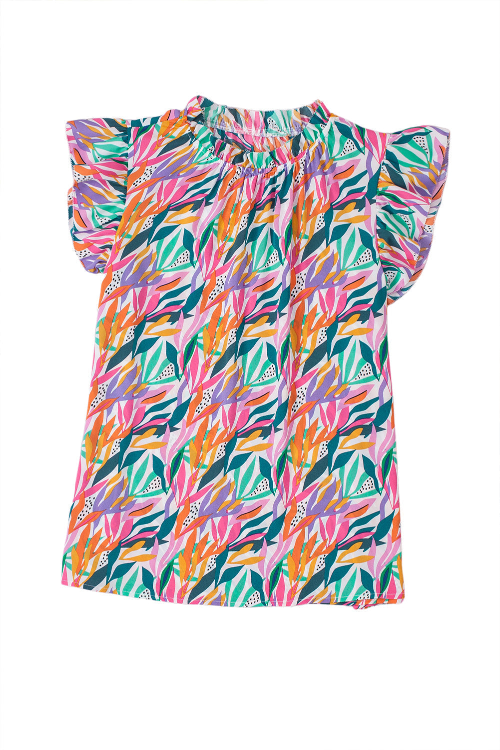 Women's Blouse with Print Ruffle-Trimmed Floral-Print