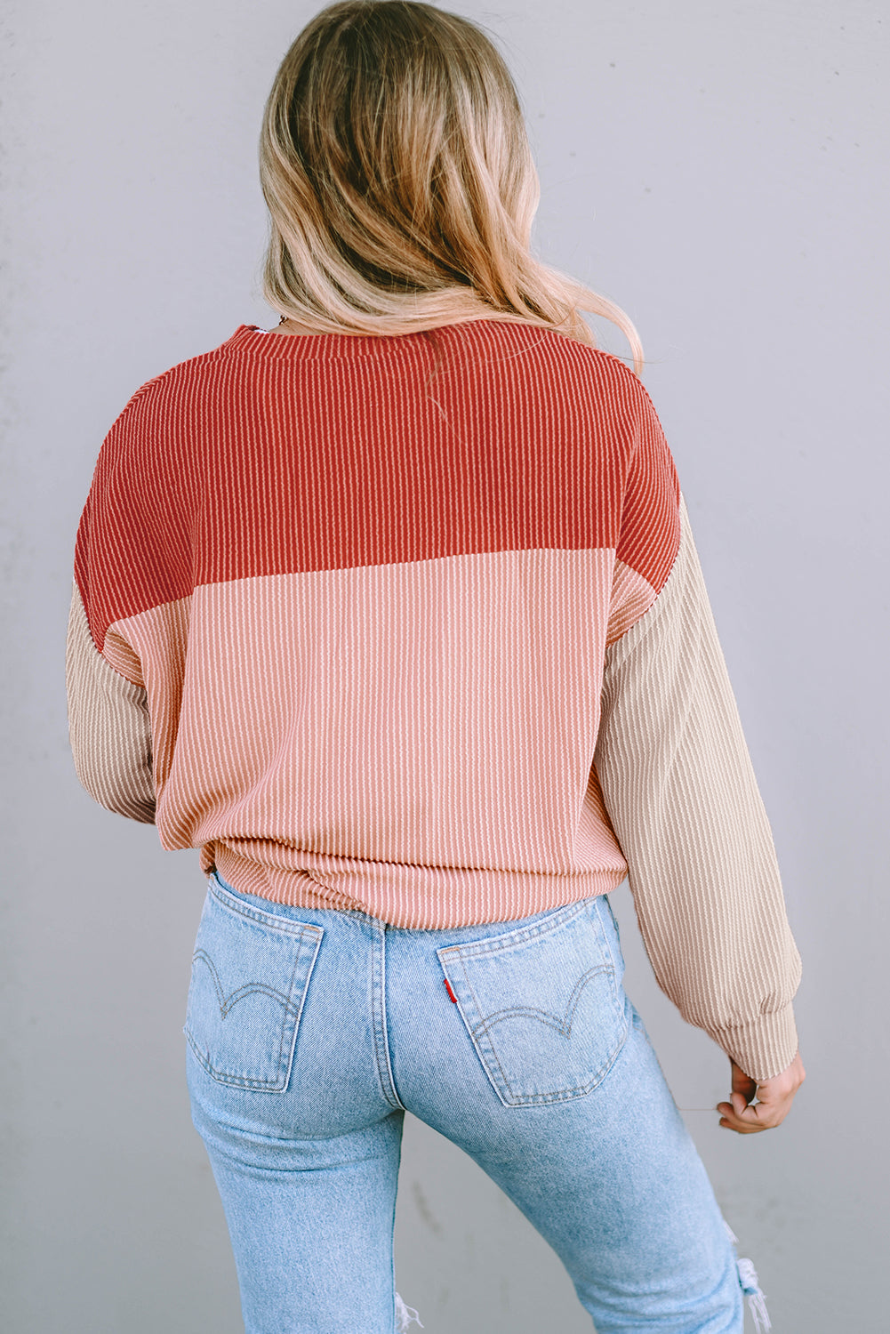 Women's Top Featuring Long-Sleeve Rib-Knitted Loose
