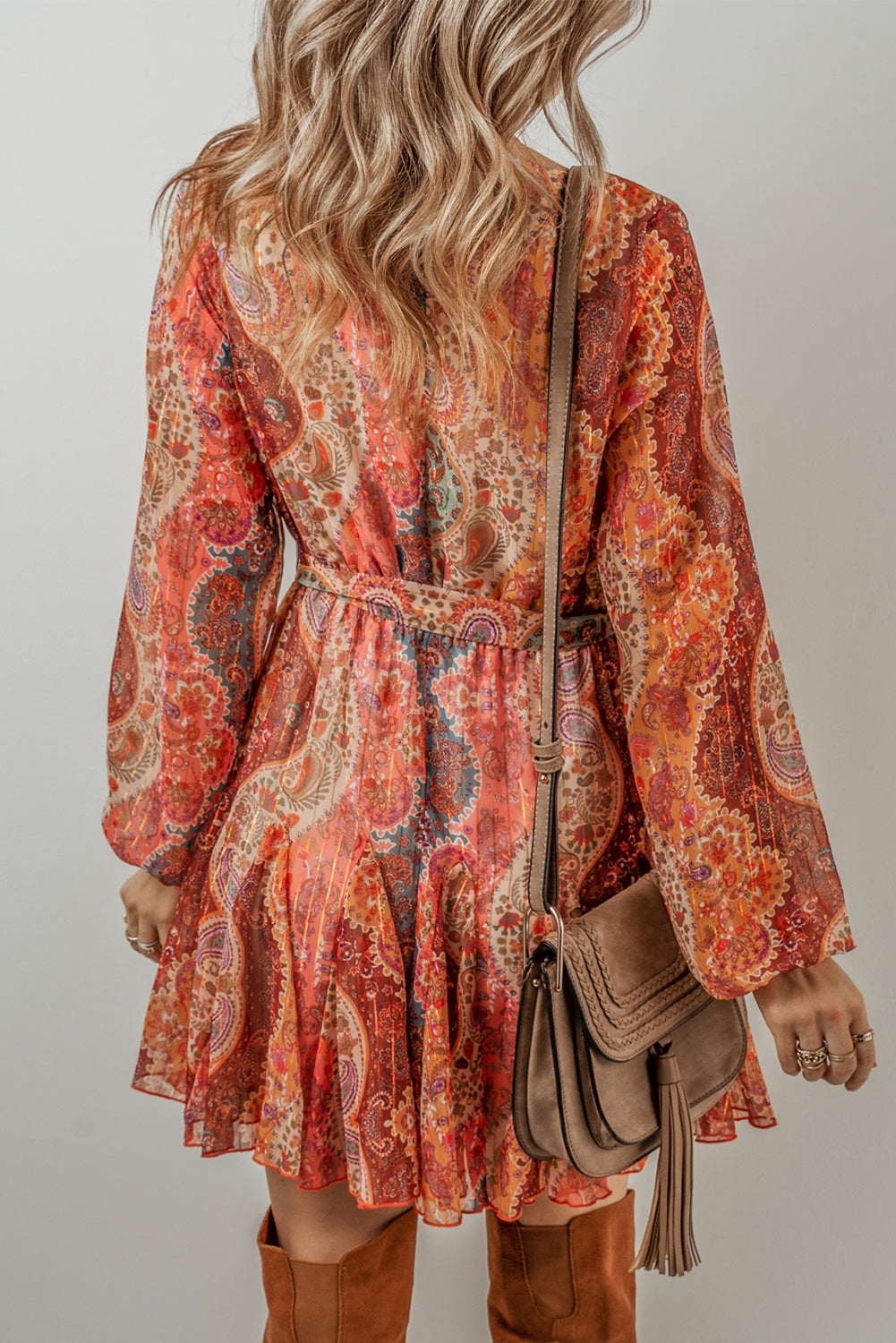 Women's Bohemian Pleat-Detail Belted Mini Dress