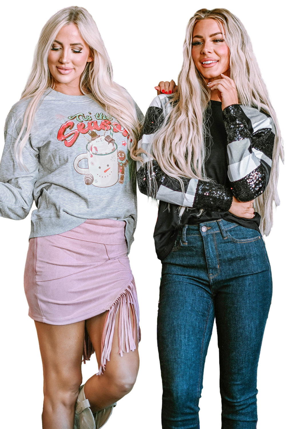 Top for Women Raglan-Sleeve Sequin Plaid