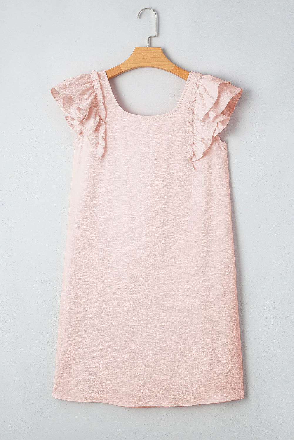 Flutter Sleeve Textured Sleeve Square Neck Bow Back Mini Dress