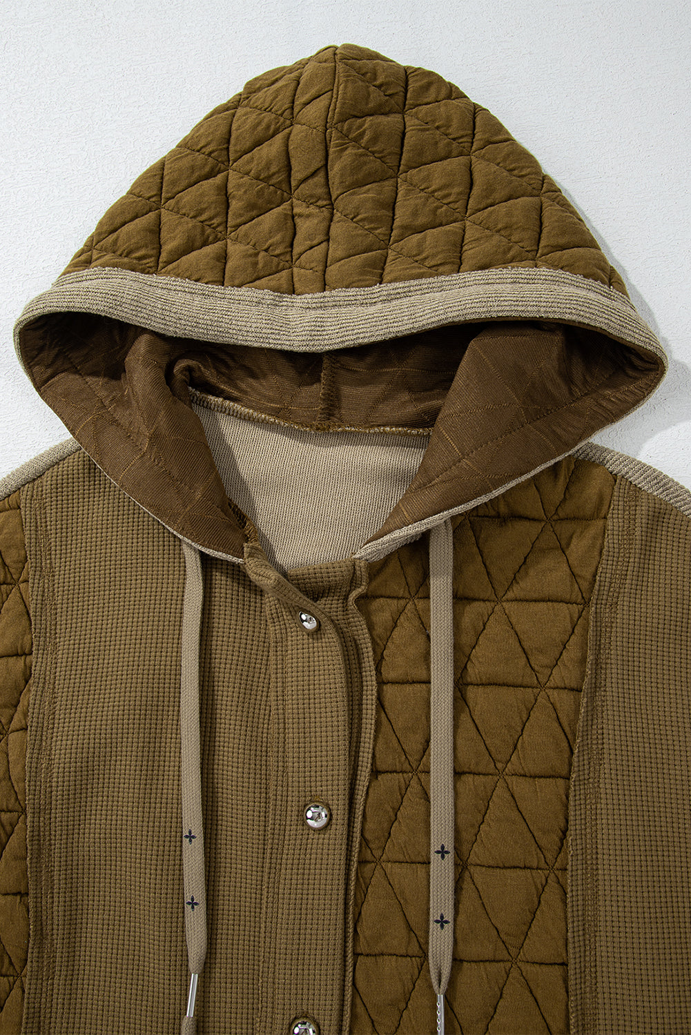 Quilted Textured Patchwork Easy-Fit Fit Hooded Jacket in Green