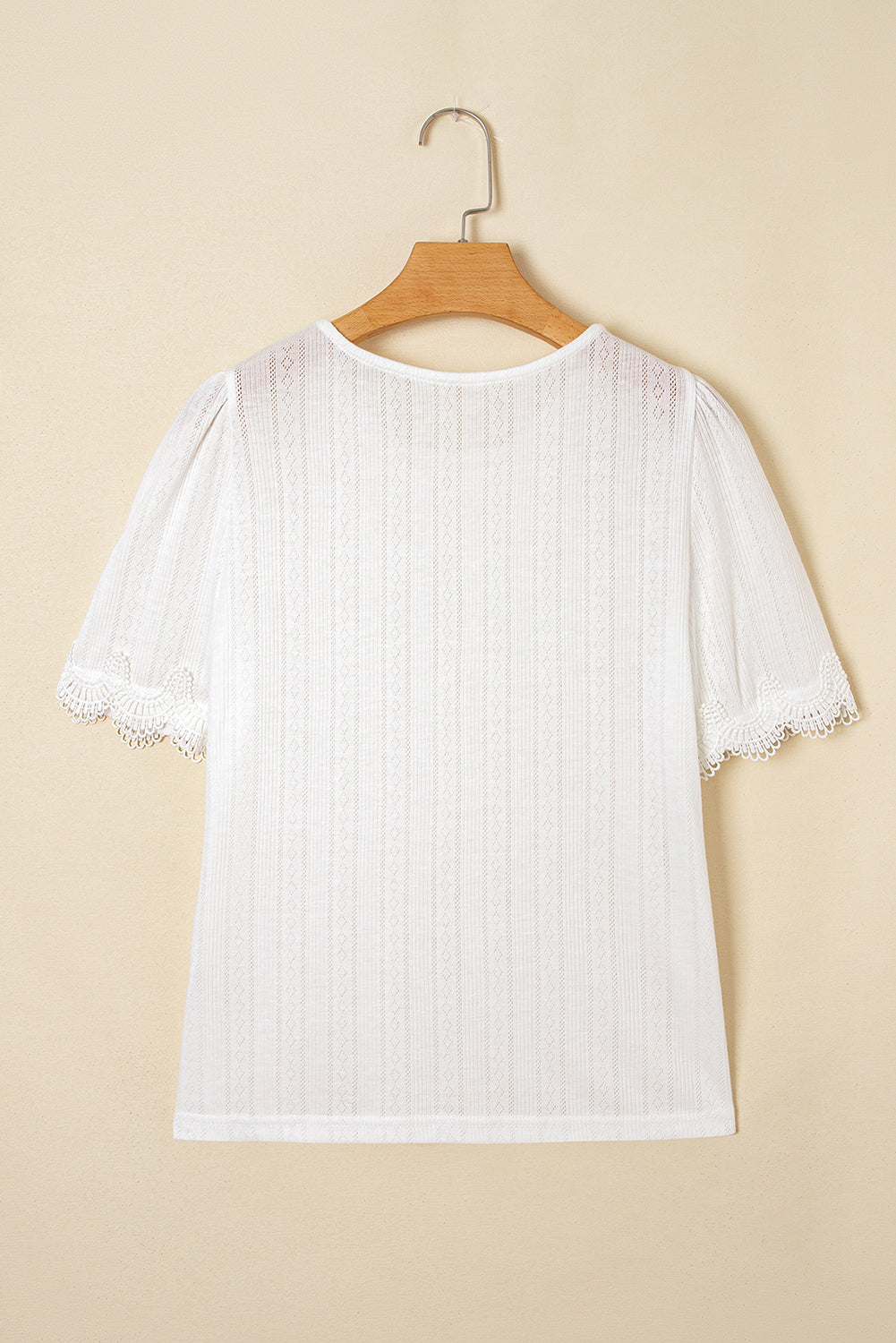 Scalloped Lace Trim Jacquard Textured T Shirt